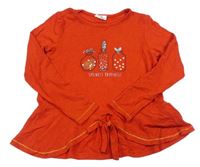 Červené melírované tričko s lahvičkami a flitrami a pecičkami a uzlom ORCHESTRA