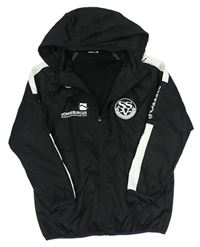 Čierno-biela šušťáková športová jarná bunda so znakom a ukrývací kapucňou JOMA