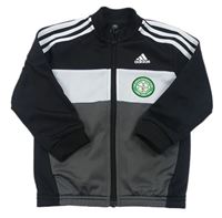 Černo-bílo-tmavošedá sportovní fotbalová propínací mikina Celtic Adidas