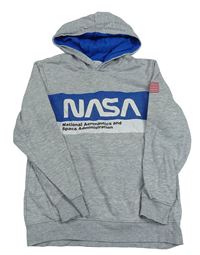 Sivo-modro-biela melírovaná mikina s nápisem - NASA a vreckom a kapucňou H&M