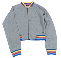 Sivá melírovaná prepínaci crop mikina s farebnymi pruhmi a trblietkami zn. Pepperts!