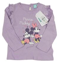 Levandulové žebrované triko s Minnie a Mickey a volánky Disney