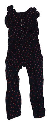 Tmavomodrý nohavicový overal s jahůdkami a volánikmi Mothercare