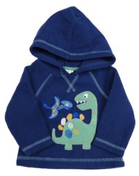 Tmavomodrá fleecová mikina s dinosaurami a kapucňou M&Co