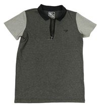 Tmavošedo-černo-šedé vzorované melírované úpletové polo tričko Matalan