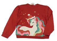 Červený sveter s jednorožcom s vánočním motívom H&M