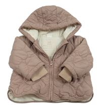 Světlehnědá šusťáková zateplená bunda s prošívanými srdíčky a kapucí Next