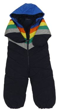 Tmavomodro-barevná šusťáková zimní kombinéza s pruhy a kapucí Next