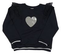 Tnavomodrá mikina so srdiečkom s flitrami a volánikmi zn. babyhug