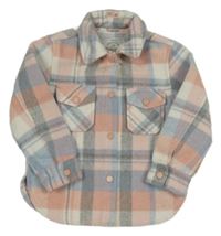 Smetanovo-ružovo-modrá kockovaná flaušová košeľová bunda George