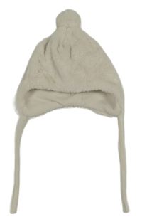 Smetanová kožešinová zavazovací čepice s bambulí H&M