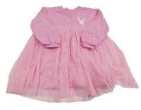 Ružové teplákovo/tylové šaty so zajačikom