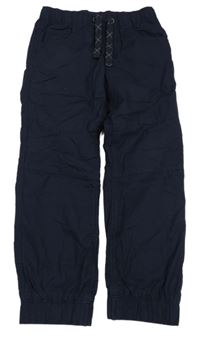 Tmavomodré cuff plátenné podšité nohavice Topolino