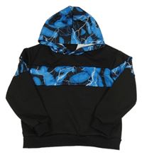 Čierno-modrá mikina so vzorom a kapucňou SHEIN