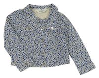 Smetanovo-cobaltovoě modrá kvietkovana rifľová crop bunda s golierikom H&M