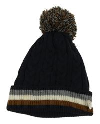 Tmavomodrá vzorovaná pletená čepice s pruhy a bambulí PUSBLU