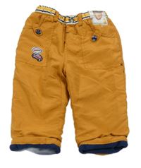 Nové - medové šusťákové podšité kalhoty s autem a pejskem Ergee