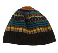 Tmavohnědo-modrozelená pletená čepice se vzorem 