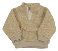 Béžová huňatá podšitá bunda s vreckom