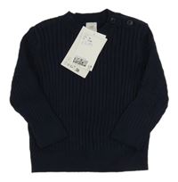Nové - tmavomodrý rebrovaný sveter H&M