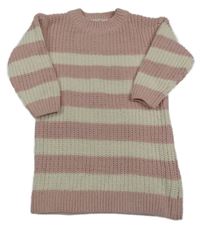 Svetloružová -smotanové pruhované rebrované žinylkové svetrové šaty H&M