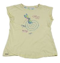 Svetložlté tričko s vážkami a nápismi Cornette