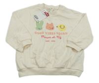 Nové - smetanová oversize dlouhá mikina se zvířátky a nápisy H&M