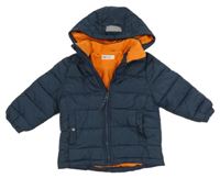 Tmavomodrá prošívaná šusťáková zimní bunda s odepínací kapucí H&M