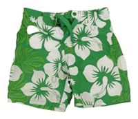 Zeleno-bílé plážové kraťasy s květy a listy H&M