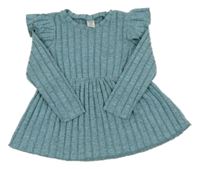 Světlemodro-sivá melírovaná rebrovaná šatová úpletová tunika s volánikmi SHEIN