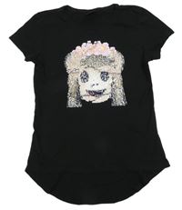 Čierne tričko s opičkou z překlápěcích flitrů Page one young