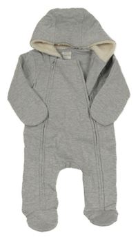 Sivá melírovaná prešívaná zateplená kombinéza s kapucňou mamas&papas