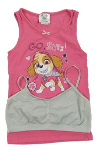 2Set - Tmavorůžová košilka s PAW PATROL - Skye nickelodeon + světlešedá lambáda