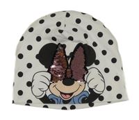 Bílo-černá puntíkatá čepice s Minnie s překlápěcími flitry H&M