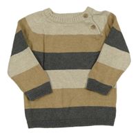 Tmavošedo-hnedo-šedobéžový pruhovaný melírovaný sveter H&M