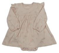Svetloružové šaty s pampeliškami a volánikmi a všitým body Mothercare