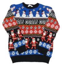 Čierno-červeno-cobaltovoě modrý vianočný sveter so Santy a sněhuláčky PRIMARK