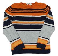 Oranžovo-sivo-tmavomodrý pruhovaný sveter H&M