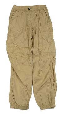 Béžová plátěné cargo cuff kalhoty