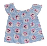 Modro-biela pruhovaná crop blúzka s kvetmi zn. Primark
