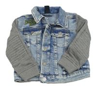 Modro-sivá riflovo/tepláková bunda s nápisom zn. H&M