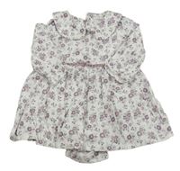 Biele kvetované šaty s všitým body a golierikom zn. Primark