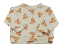 Béžová rebrovaná mikina s pizzou