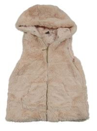 Ružová kožušinová podšitá vesta s kapucňou