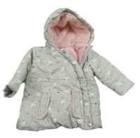 Sivá šušťáková zimná bunda s tučňáky a kapucňou Topomini