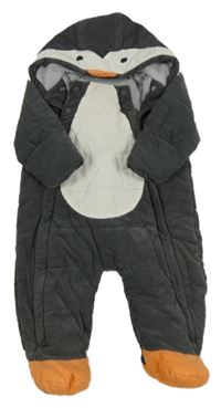 Tmavošedo-bílá manšestrová zateplená kombinéza s kapucí - tučňák M&S