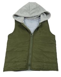 Khaki šušťáková zateplená vesta s teplákovou kapucňou Shein