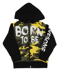 Army-černá propínací mikina s nápisem a kapucí