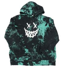 Čierno-zelená batikovaná mikina so smajlíkom a kapucňou Shein