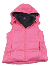 Neonově růžová šusťáková zateplená vesta se srdcem a kapucí Yigga